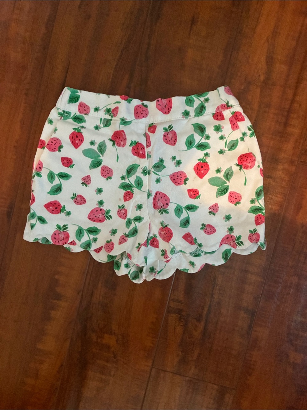 Crewcuts White Strawberry Print Scallop Hem Girls Shorts